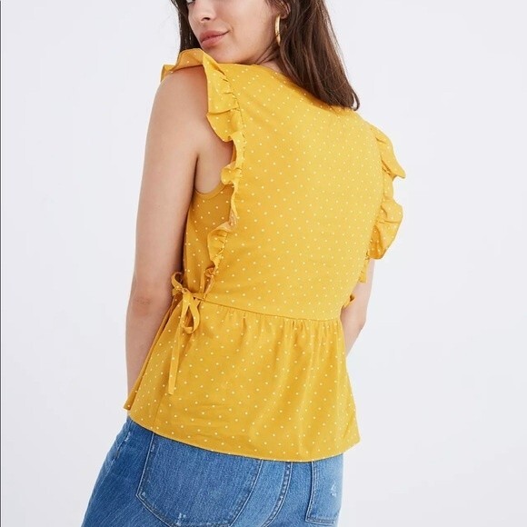 MADEWELL blouse womens yellow Side-Tie Ruffle Peplum Top in Polka Dot small - Picture 3 of 10